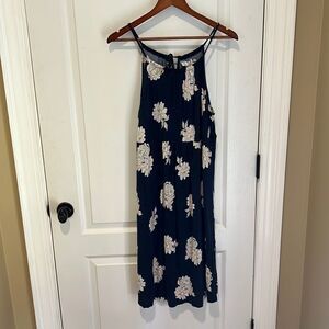 Old Navy Blue with Flowers Tie neck maternity Dress